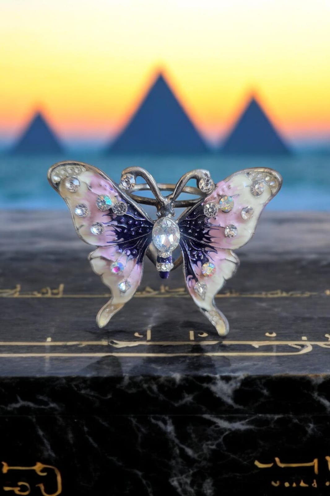 Vintage Butterfly Scarf Ring – Rhinestone Accent