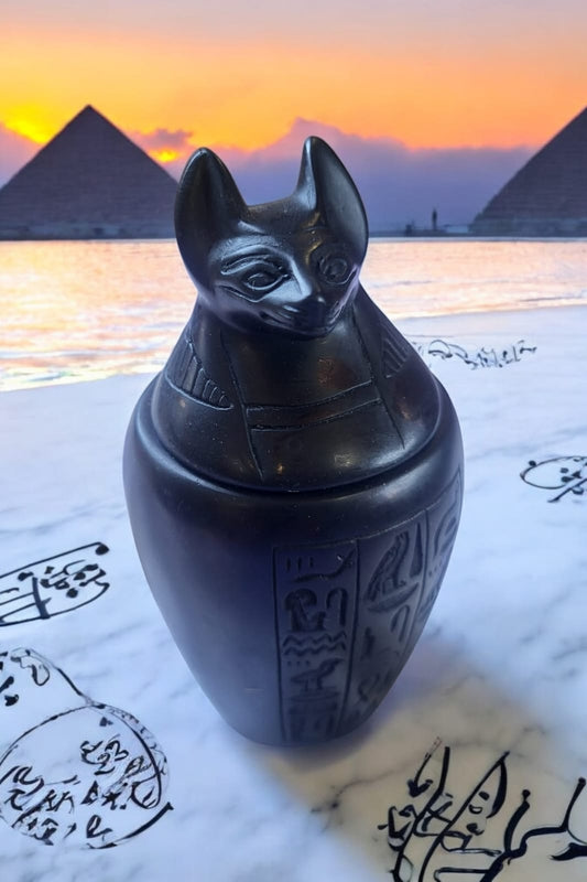 Duamutef Canopic Jar – Hand-Carved Black Basalt, 4”