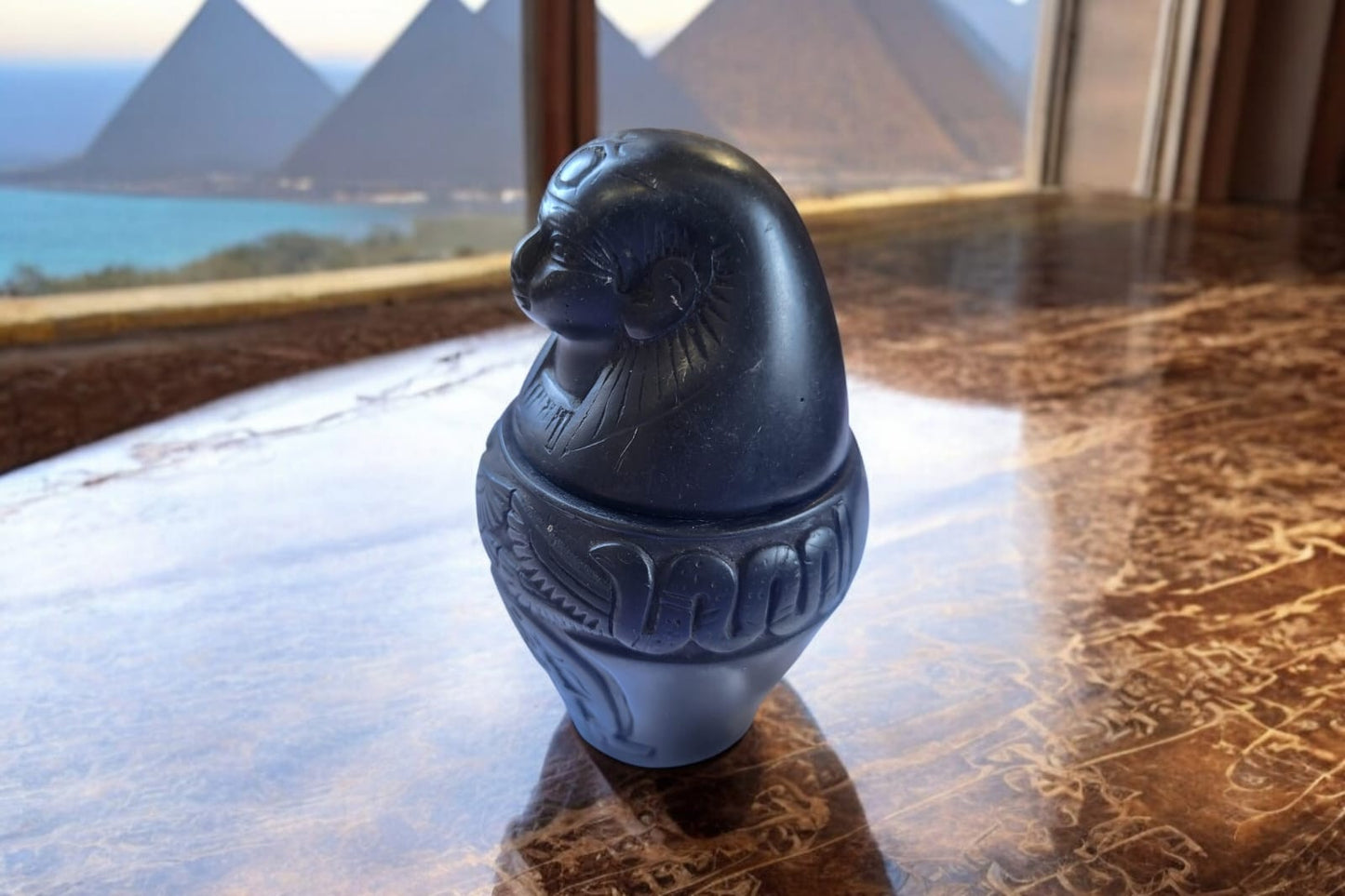 Imsety Canopic Jar – Hand-Carved Black Basalt, 4.5”