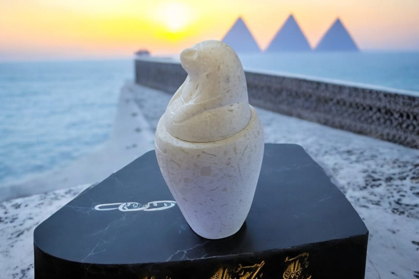 4” Hand-Carved Alabaster Canopic Jar