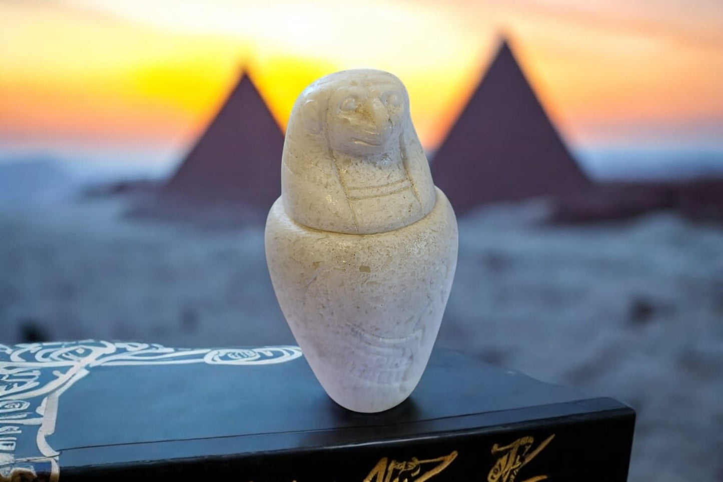 4” Hand-Carved Alabaster Canopic Jar