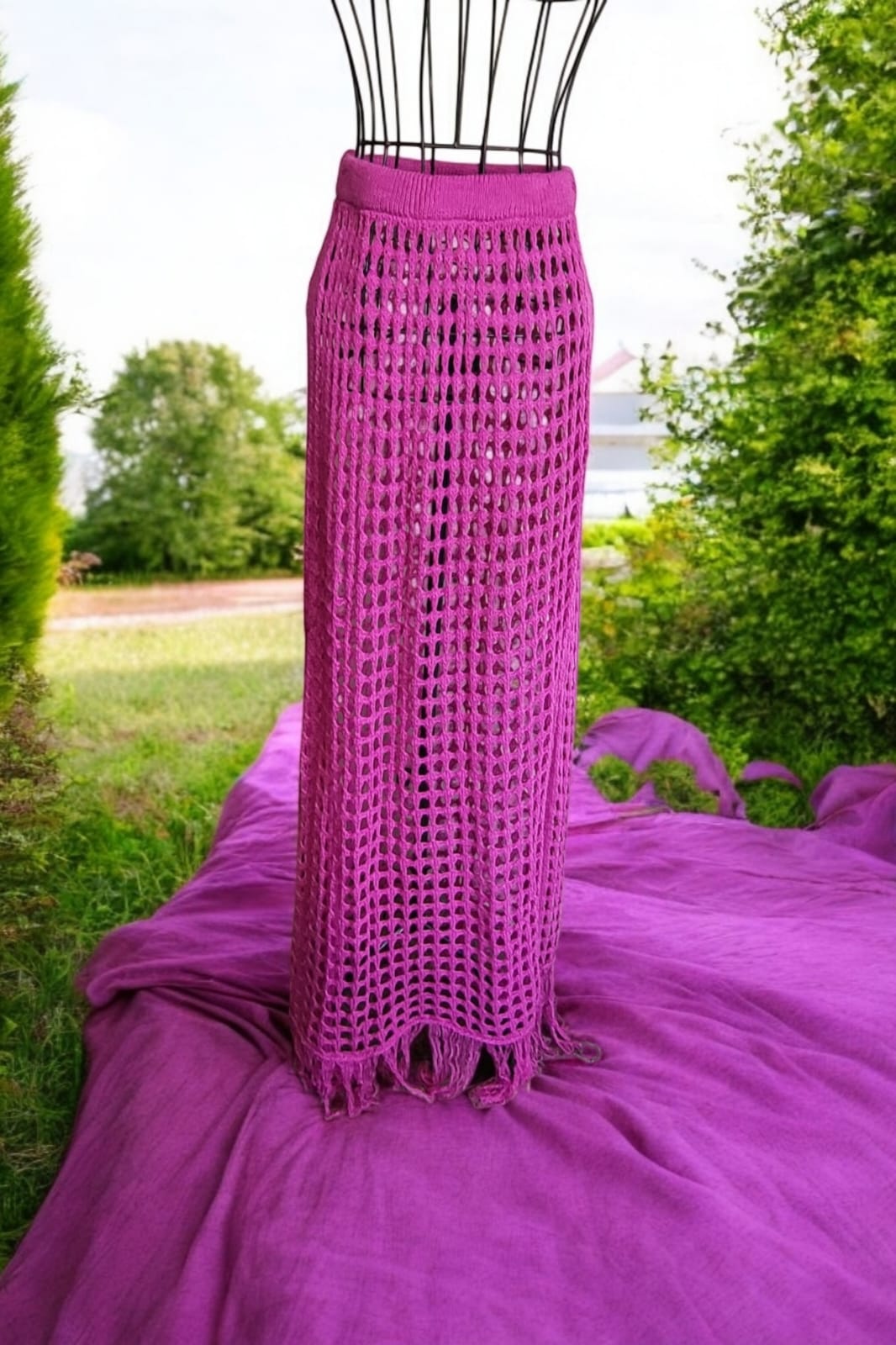 ☀️ Handmade Knit Beach Skirt Pink – Made in Egypt