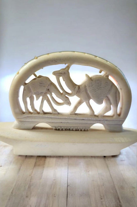 Hand-Carved Camel Bone Toothpick Holder – 5"