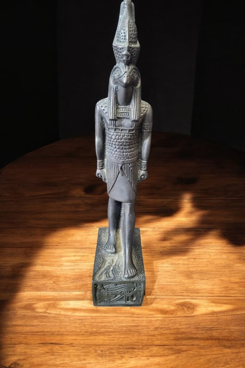 Horus Falcon-Headed Statue – 11" Hand-Carved Black Basalt, Symbol of Power & Healing