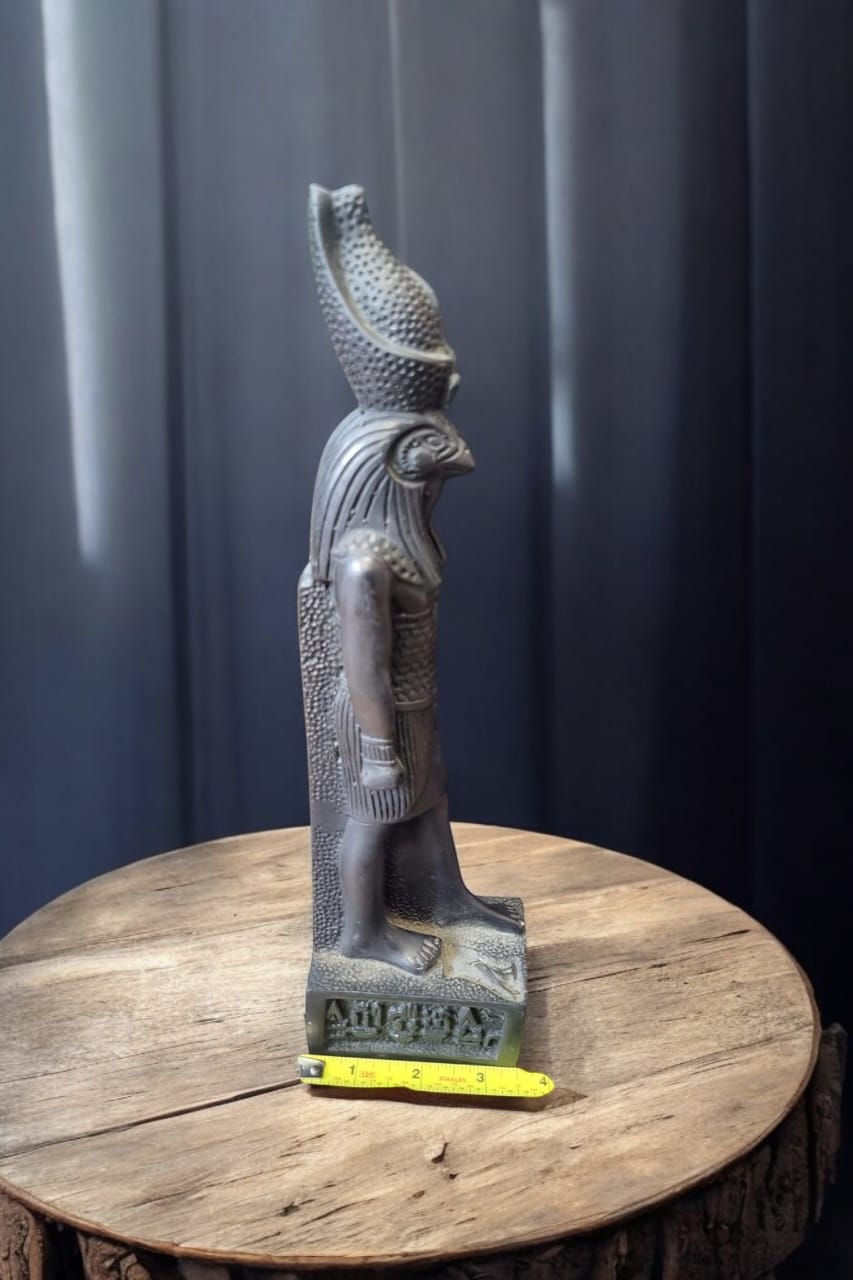 Horus Falcon-Headed Statue – 11" Hand-Carved Black Basalt, Symbol of Power & Healing